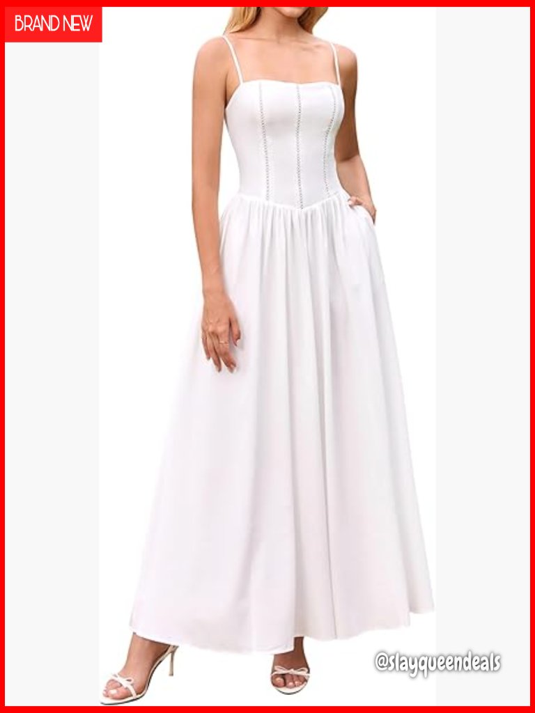 Floral Corset Lace Up Maxi Dress With Pockets Flowy A Line Summer Wedding Guest